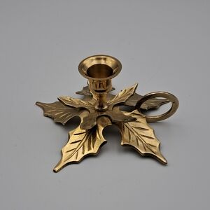 Vintage Solid Brass Holly Leaf Candelholder